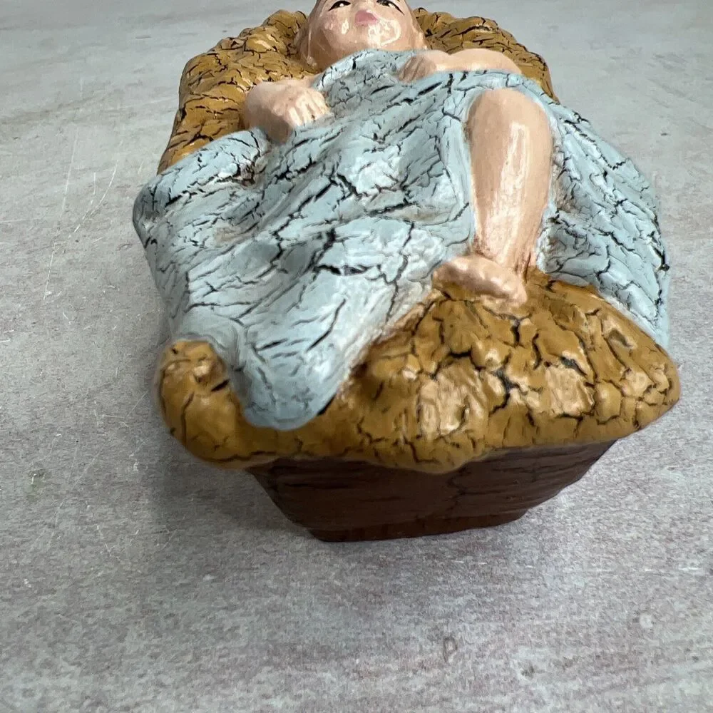Vintage Handmade Ceramic Baby Jesus In A Manger‎